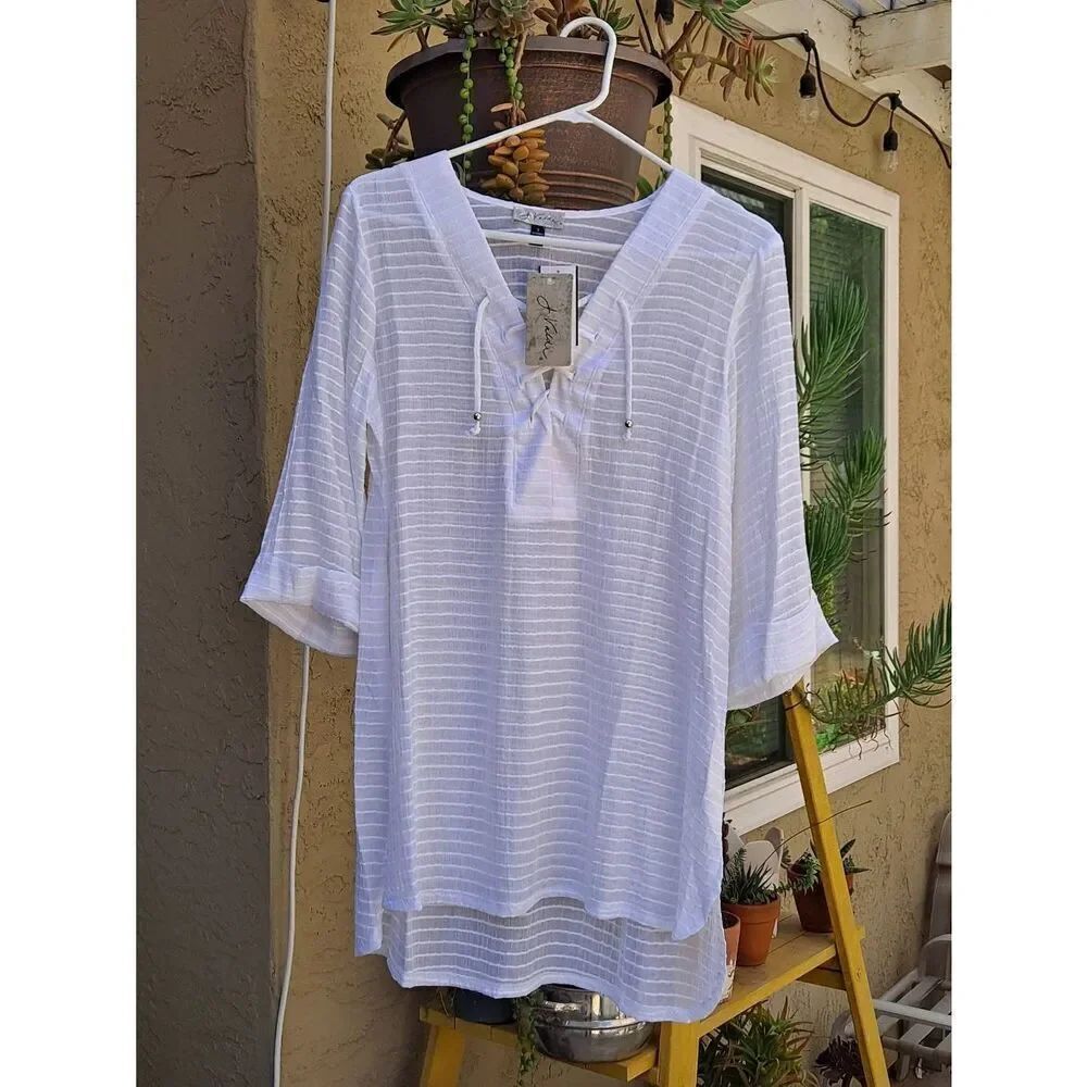 J Valdi Sheer Swimsuit Coverup White Small